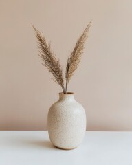 Elegant Ceramic Vase with Dried Pampas Grass for Home Decor
