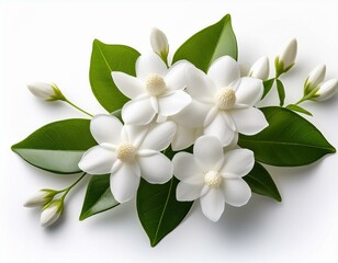 cape jasmine or cape gardenia flowers close up white small jasmine flowers isolated on white background