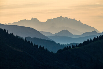 Santis view at Sunrise in Allgau Autumn Mountains at Nature Park Nagelfluhkette