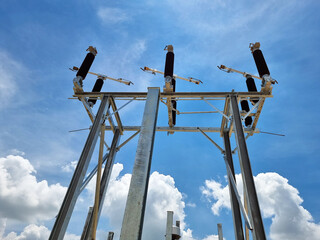 115kV Air Insulated Substation: The structure installation of Disconnecting switch in switchyard.