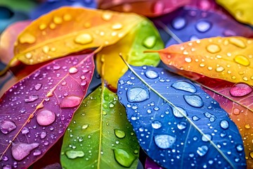 Rainbow Leaves with Dew Drops - Macro Photography