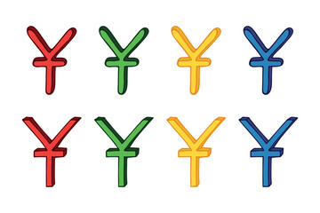 Hand drawn chinese yuan currency symbol set Brush stroke doodle Single element for design
