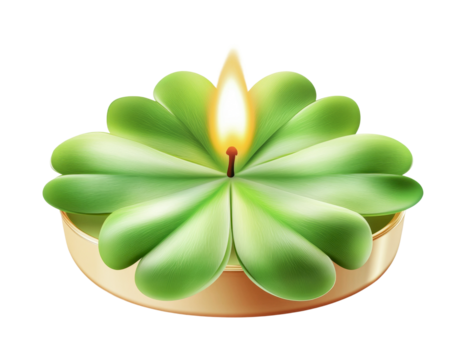Candle shaped like a clover leaf for celebration or decoration at events like St. Patrick's Day or spring gatherings, cut out