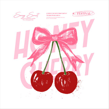 Naklejki cherry cool slogan print for tee. funny cute t-shirt pattern.  food fashion slogan print, fashion graphic prints for cherries fruit,