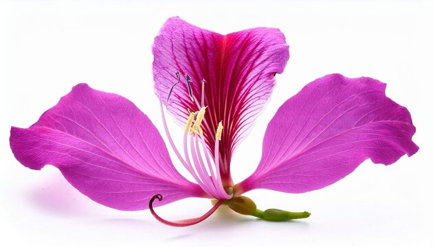 purple orchid tree or hong kong orchid tree or purple bauhinia flower close up pink purple single bauhinia flower isolated on white background