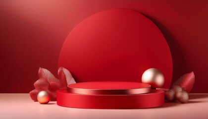 cosmetic display podium on red background