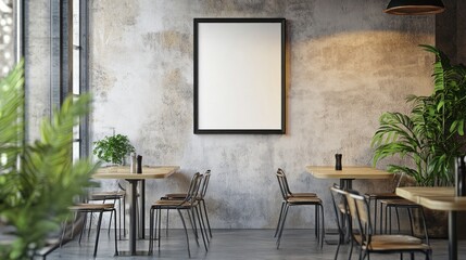 Modern Cafe Interior Design Mockup with Blank Frame