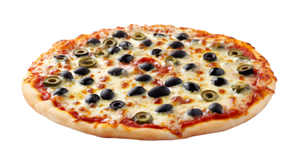 Delicious freshly baked olive pizza with melted cheese and crispy crust