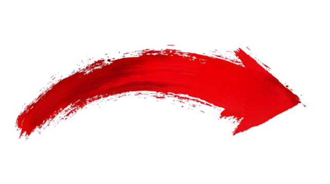 Bold red brushstroke arrow on transparent background