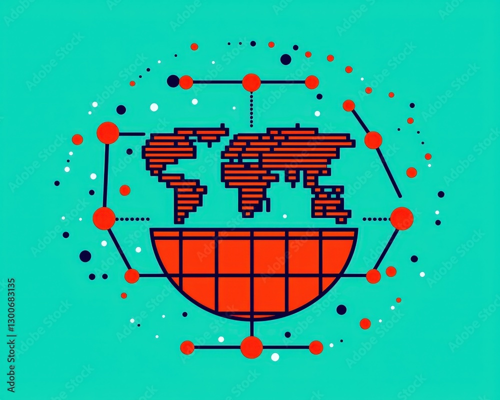 Wall mural a globe with a red and blue border and a network of lines surrounding it