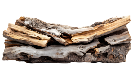 Stack of weathered wooden logs with rich textures and natural tones