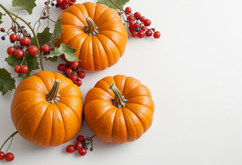 Obraz premium Pumpkin trees with some berries on a white background still live