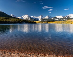 snow capped peaks around lake dillon colorado usa