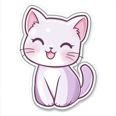 Fototapeta premium Cute Kawaii Chibi Cat Sticker – Pastel Glossy Sticker for Cat Lovers. Kawaii Animal Stickers