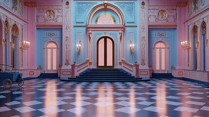 Obraz premium Symmetrical Grand Budapest Hotel entrance, generate AI