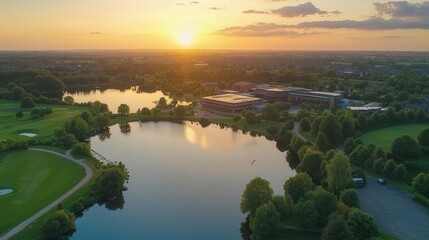 Fototapeta premium Lush Lake Views During Vibrant Sunset Reflections