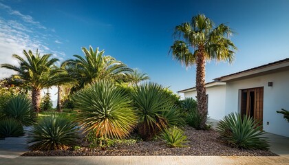 petit jardin arbore de palmier au pied d une maison