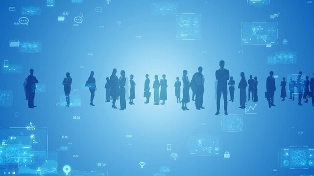 Multinational people silhouettes and digital technology concept