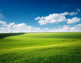 Fototapeta premium flat natural green field landscape view and blue sky background illustration