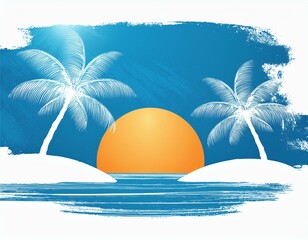 summertime background with palm trees summer sun and white brush strokes for creative summer season graphic design blue color  illustration