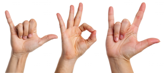 A series of three hands displaying different gestures, including a thumbs up and two other hand signs.