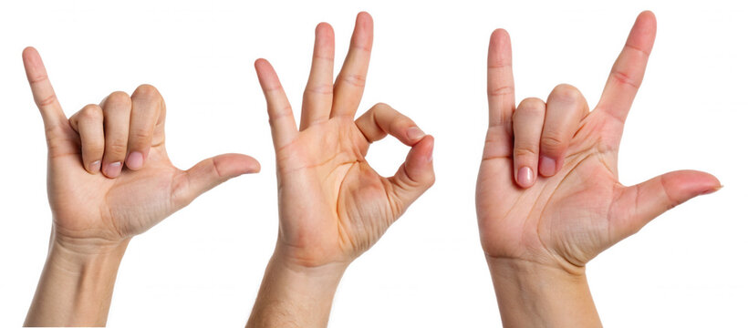 A series of three hands displaying different gestures, including a thumbs up and two other hand signs.