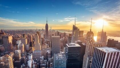 Obraz premium famous skyline of downtown new york city at early morning light