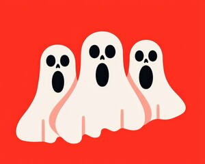 Obraz premium Three ghosts are standing on a red background with their mouths open