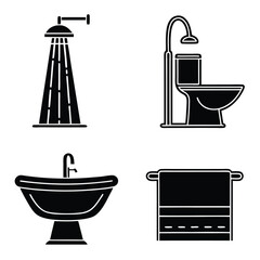 Bathroom Items Icons Simple Black Silhouette Set