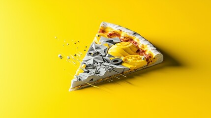 Abstract Pizza Slice  Geometric Food Design  Yellow Background