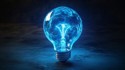 Blue Plasma Light Bulb Illuminating a Dark Space with Futuristic Electric Tendrils