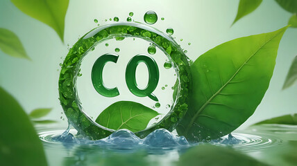 CO2 reducing icon on green leaf with water droplet for decrease CO2 , carbon footprint and carbon credit to limit global warming from climate change, Bio Circular Green Economy concept