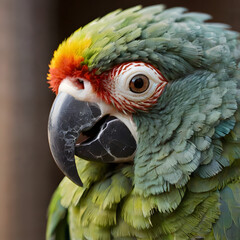 Fototapeta premium Vibrant Parrot Portrait: A close-up shot of a colorful parrot, showcasing its striking plumage and captivating gaze, brings a burst of tropical brilliance.