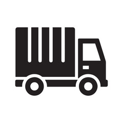 Fototapeta premium Black silhouette delivery truck vector icon isolated on white background.