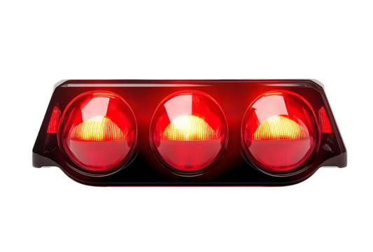 Triple Red Traffic Light Signal on White Background.