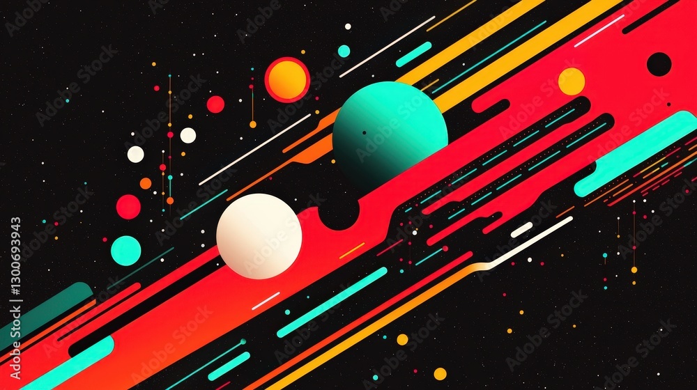 Wall mural a colorful space background with a red line and a green line