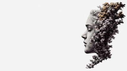AI Art  Serene Woman Face  Fractal Nature  Abstract Portrait