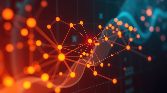 Abstract Network Connection with Glowing Nodes and Futuristic Data Visualization