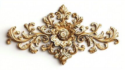 Elegant Gold Baroque Floral Ornament Decorative Rococo Design Element Vintage Style Luxury 3D Render