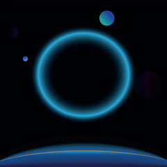 Glowing  blue neon background. Abstract electric background. Neon cosmo  sign circle. Glowing electric circle.