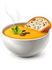 Warm bowl of soup accompanied by fresh bread for a cozy dining experience