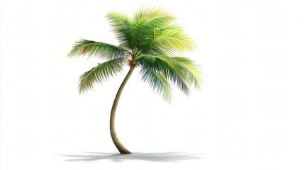 Lush Green Palm Tree Isolated on White Background Tropical Vacation Paradise Summer Holiday Scene