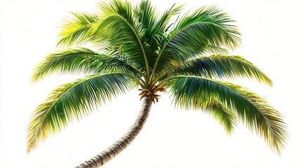 Lush Green Tropical Coconut Palm Tree Isolated on White Background Summer Vacation Paradise