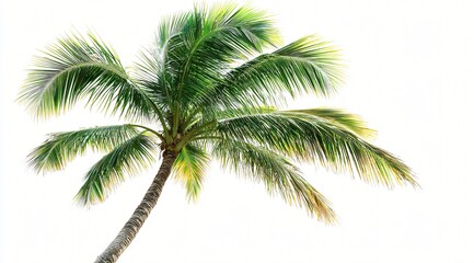 Lush Green Tropical Coconut Palm Tree Isolated on White Background