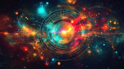 Fototapeta premium Abstract cosmic energy with vibrant colors and glowing particles.