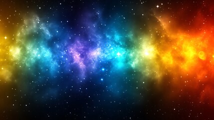 Naklejka premium Cosmic Nebula Rainbow Colors Across Starry Space
