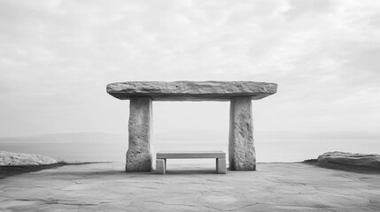 Monochrome Stone Structure Overlooking the Ocean