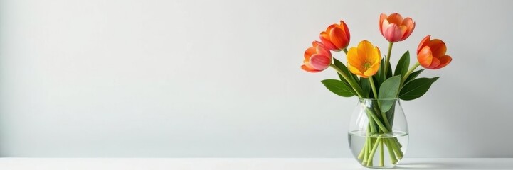 Obraz premium Modern white desk, vibrant spring flowers in vase , clean, vase