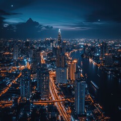 Obraz premium Nighttime cityscape of kuala lumpur urban landscape aerial view vibrant lights modern architecture