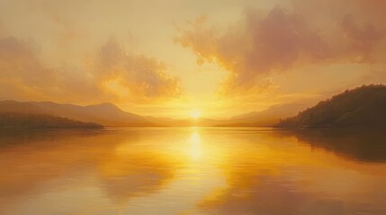 Fototapeta premium Serene Sunset Reflection Over Calm Waters